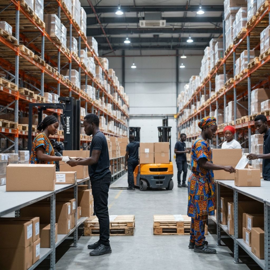 African workers in warehouse logistics operations